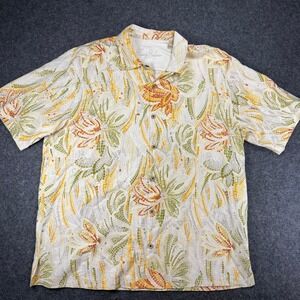 Tommy Bahama XL Silk Button Up Shirt Floral Mosaic Short Sleeve Menswear